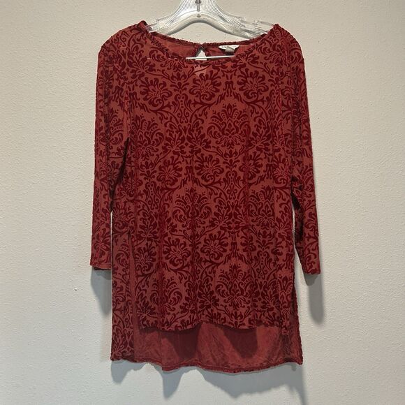 Cato Womens Velvet Burn Out Top Small Tunic Semi Sheer Floral Modest Stretch - Picture 1 of 13